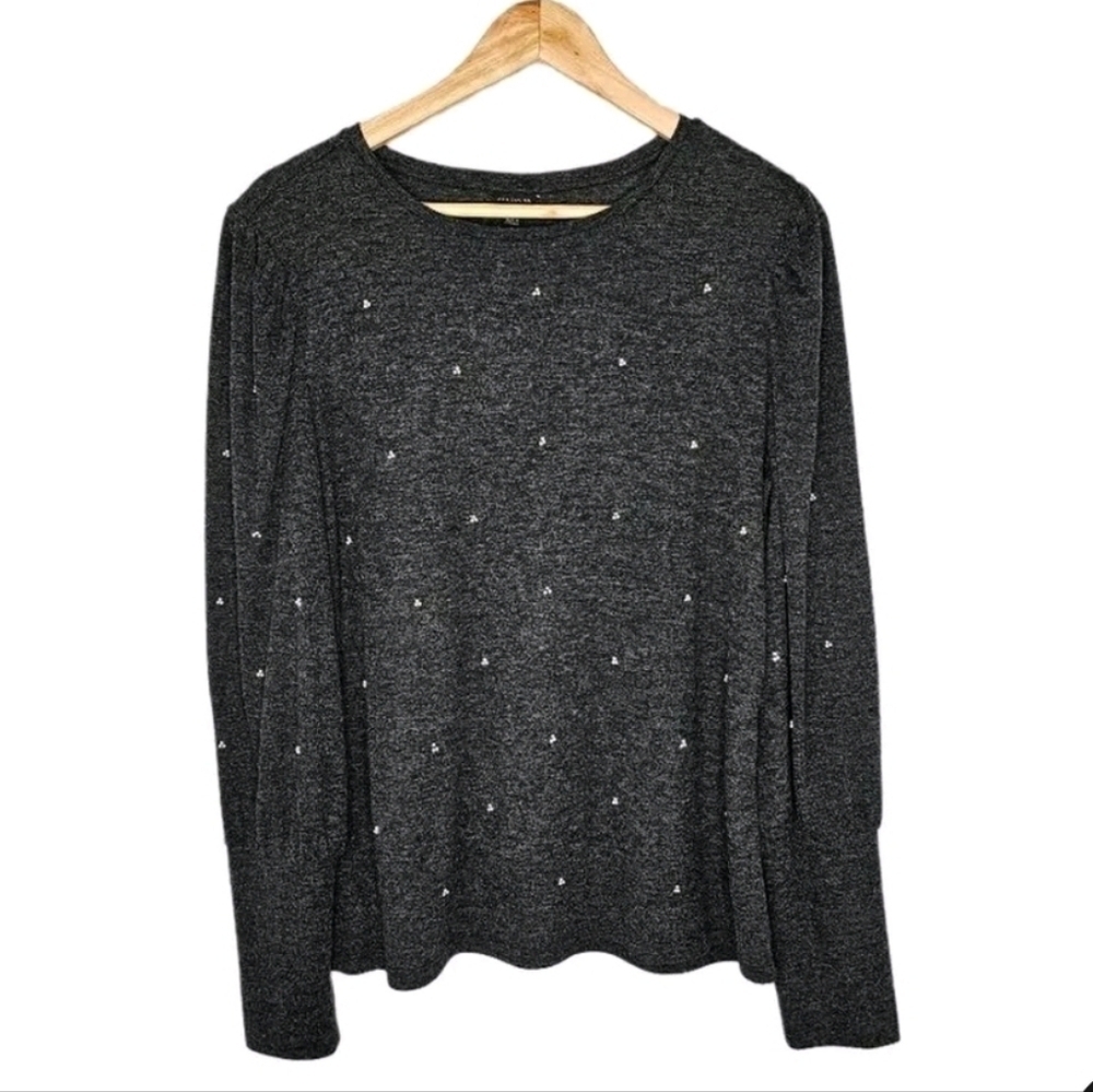 Loft knit pearl beaded gray sweater puff long sleeve top size large